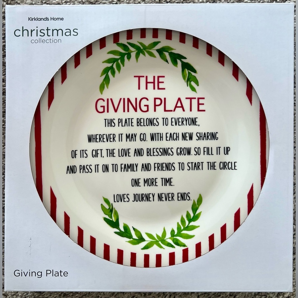 NEW Kirkland’s Christmas Collection Ceramic “The Giving Plate”, Red Green